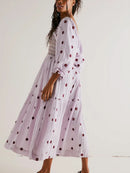 Women's Flower Embroidered Long Dress Bodycon Lantern Sleeve Square Neck Tiered Flowy Dress Bohemian Summer Beachwear Dresses - M & M Global