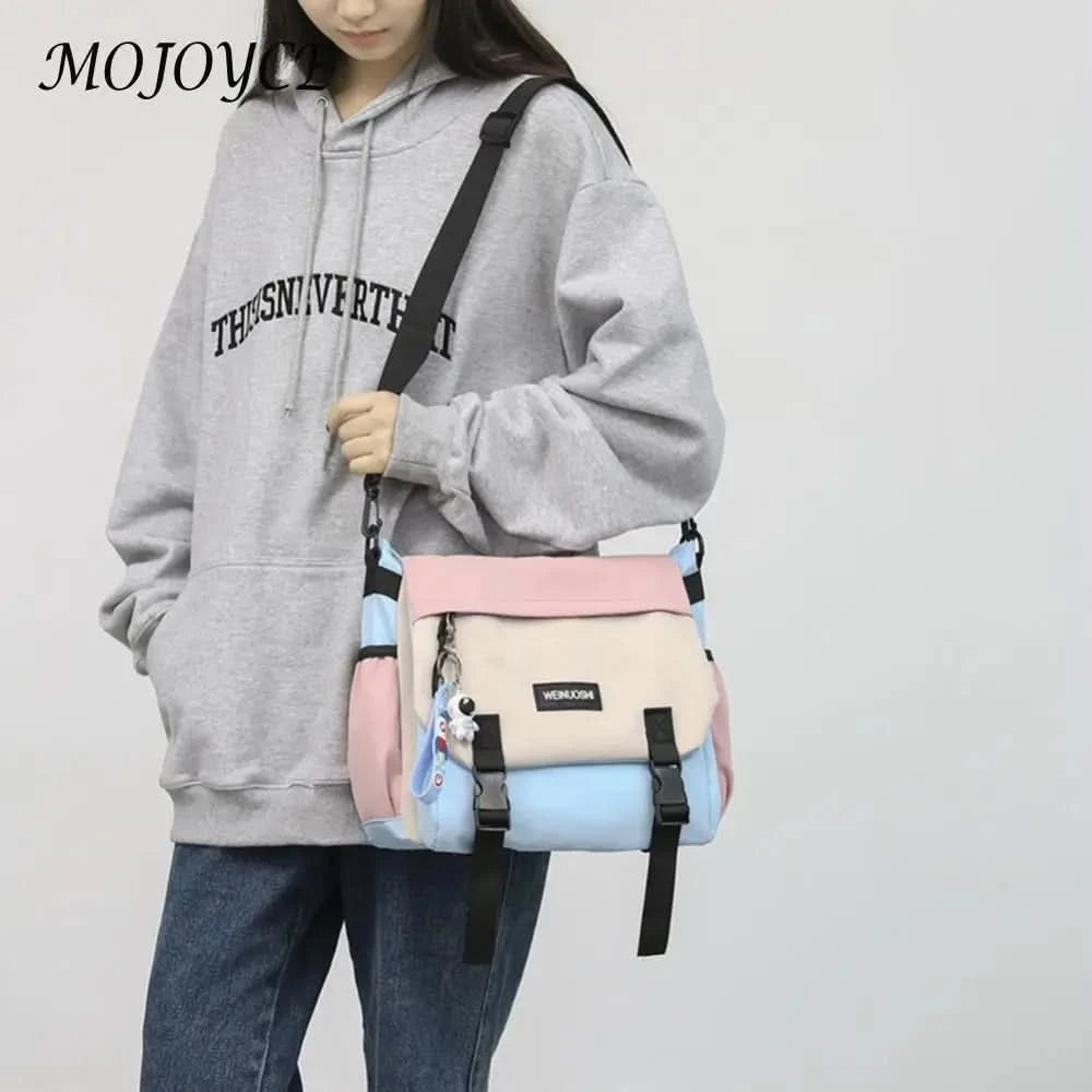 Unisex Student Messenger Bag Large Capacity Leisure Sling Bag Contrast Color Nylon Satchel Bag for College Travel Business - M & M Global