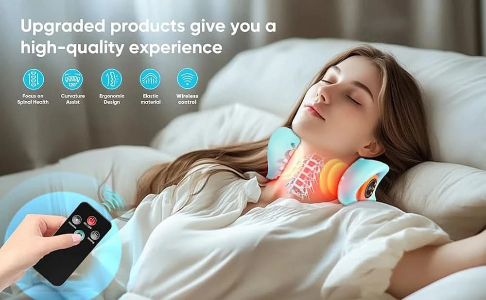 Portable EMS Neck Massager With Heat Low-Frequency Pulse Neck Cervical Spine Traction Relaxer Massage Pillow With Remote Control - M & M Global