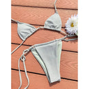 Solid Color Bikini Set Shiny Swimwear Women Shiny Swimsuit Bandage Bikinis Micro Thong Biquini Brazilian Beachwear - M & M Global