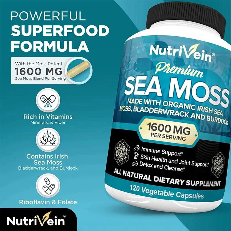 Vegetarian Organic Sea Moss Supports Immune System, Joint Health Intestinal Cleansing Detoxification & Cleansing Skin Supplement - M & M Global