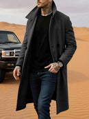 Winter Essential Trench! Men's Woolen Coat With Lined Early Autumn Classic Trench Style, Solid Jacket, Travel Ready!