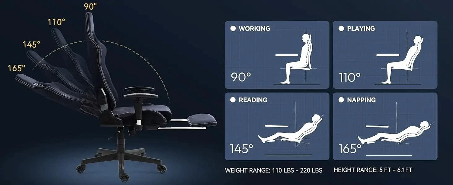 Dowinx Gaming Chair with Massage Lumbar Support, Suede Fabric Ergonomic Computer Chair with Footrest for Adults