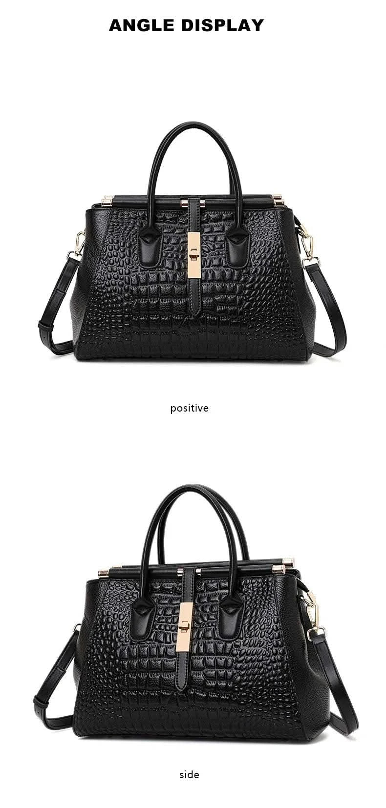 Aidrani Genuine leather women's handbag, fashion crocodile pattern design, high-end luxury cowhide bag large capacity - M & M Global
