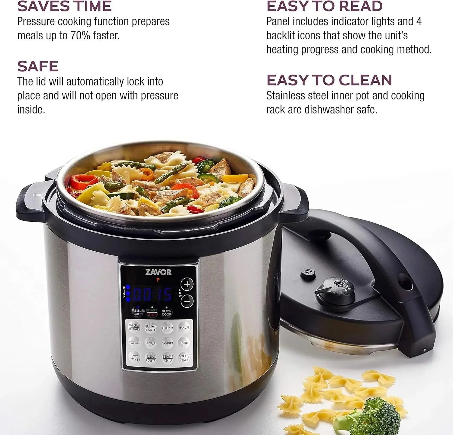 6 Quart Programmable Electric Multi-Cooker: Pressure Cooker, Slow Cooker, Rice Cooker, Yogurt Maker, Steamer and more - Stainles - M & M Global