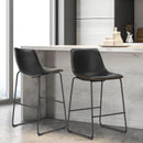 JHK Leather Modern Bar Bench 2-piece Set Armless Metal Leg Brown Bar Bench with Backrest Home Chair Living Room Furniture