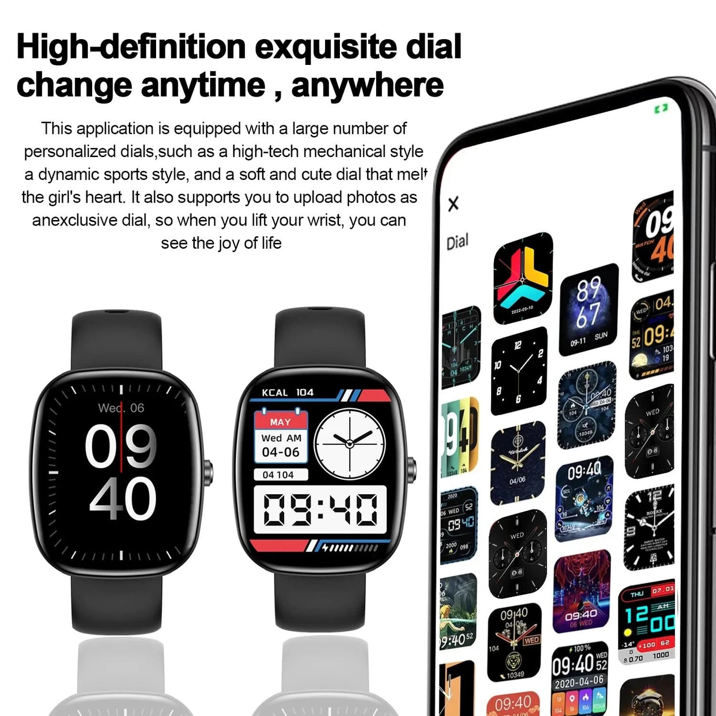 Smart watch, custom wallpaper, call reminder/rejection, multiple sports modes, music playback, unisex, suitable for iOS/Android