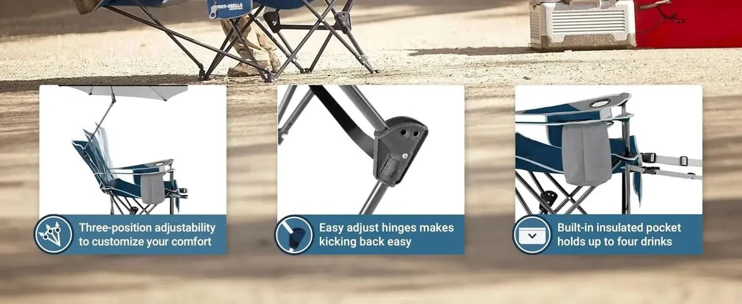 Reclining Beach Chair, 3-position adjustability with detachable detachable footrest lets, swiveling umbrella with UPF50+material