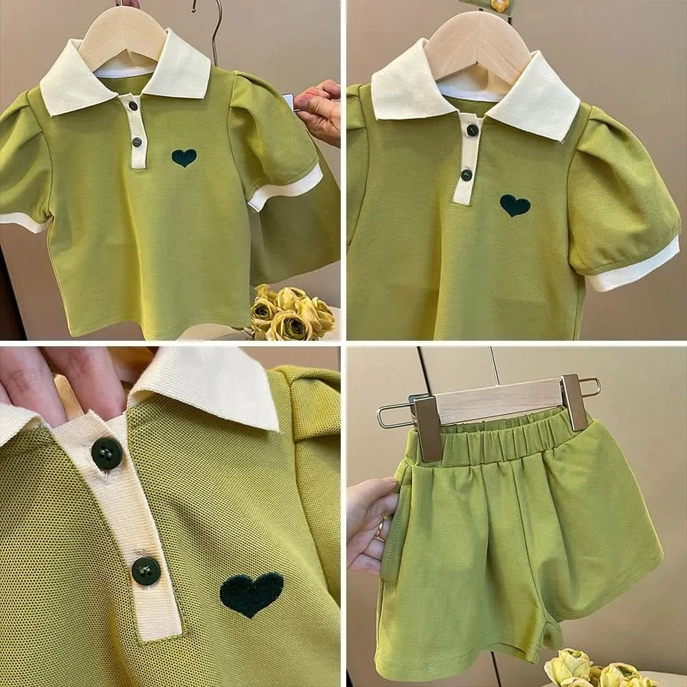 Children's Clothing Sets Korea Short Sleeved Casual Shirt Dress Polo T-shirt+Shorts Sets Sisters Girls Summer Kids Clothes Girls - M & M Global