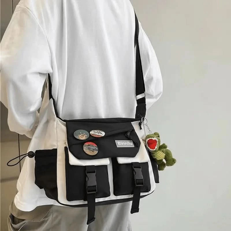 Preppy Casual Nylon Crossbody Bag For Men Women Teen Messenger Bag, Student Commuter Single Shoulder Bag For Travel Daily Use - M & M Global