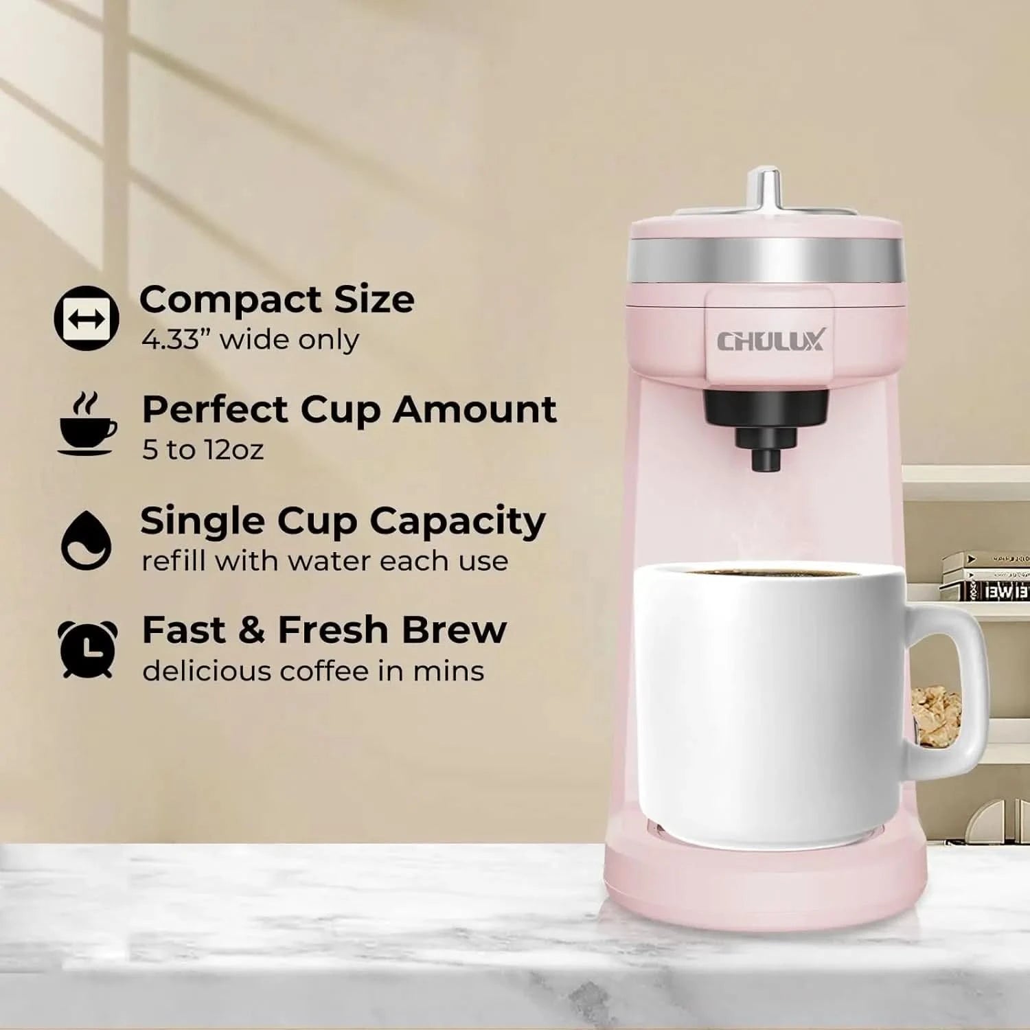 Mini Coffee Maker for K Capsule, Single Serve Coffee Maker for One Cup Americano, Lightweight Pod Coffee Machine, Dusty Rose - M & M Global