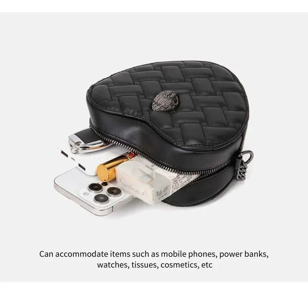 2024 Women's Heart-Shaped Herringbone Crossbody Bag with Eagle and Bird Head Shoulder Bag Chain Purse - M & M Global