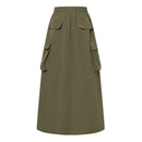 ZANZEA 2024 Vintage Cargo Maxi Skirts Women Elegant Loose Jupes Office Big Pockets Jupes Autumn Elastic Waist Skirts Streetwear