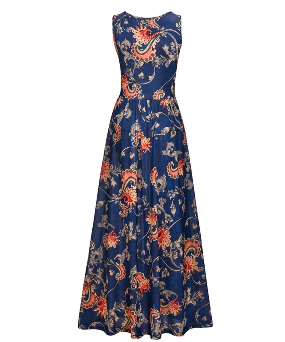 Summer 2024 Sundress O Neck Print Female A-line Beach Bohemian Women Dresses Sexy Boho Elegant Long Dress Robe - M & M Global