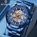 BINBOND Mens Quartz Watches Top Brand Luxury Stainless Steel Waterproof Hollow Out Blue Big Male Wristwatches Relogio Masculino - M & M Global