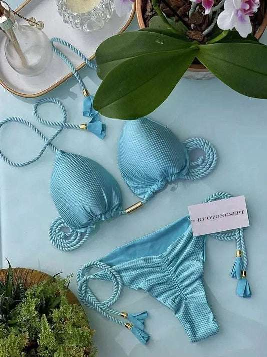 Adjustable Bandage Bikini Set 2023 Swimwear Swimsuit Woman Sexy Bathing Suits Solid Bikinis Triangle Female Summer Beachwear - M & M Global