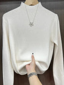 Slimming Knitted Sweater Women Hot Drill Soft Skin-friendly Warm Tops Half-high Collar Ribbed Long Sleeve Base Knitted Sweater