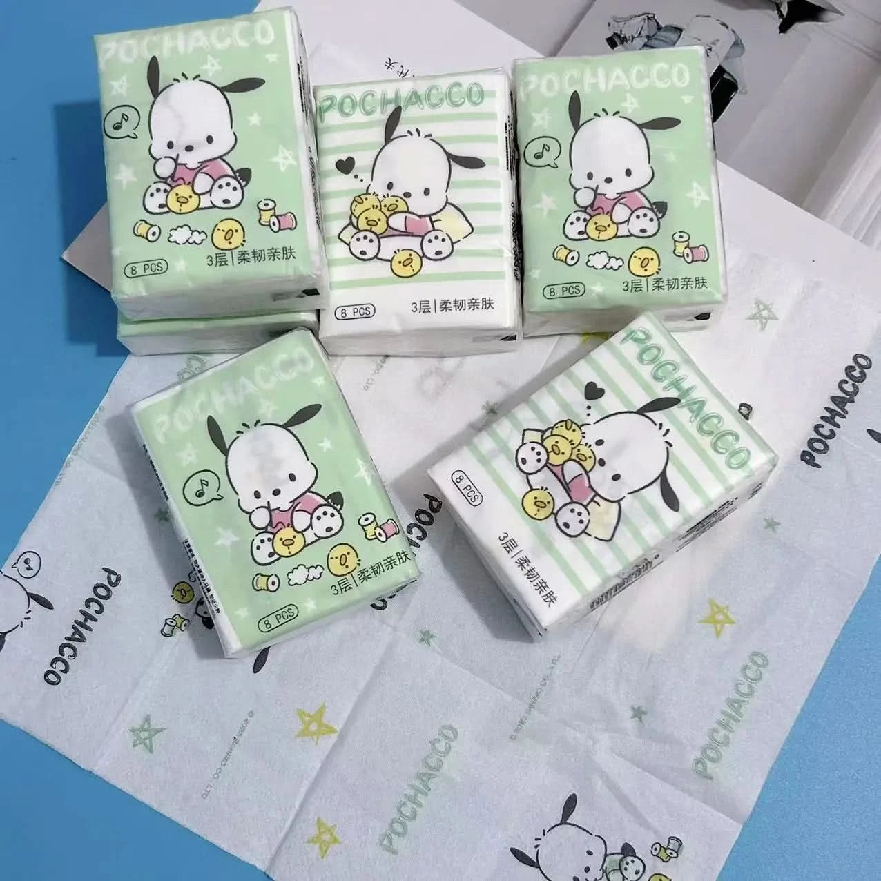 Kawaii Hello Kitty Handkerchief Paper Cartoon Sanrio Pochacco Kitty Printed Napkins Portable Small Pocket Tissues Facial Paper - M & M Global