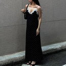 Tuularose Lace Spaghetti Strap Long Dress Women's Elegant Retro V-Neck Polka Dot Sleeveless Dress Summer Patchwork Party Dress - M & M Global