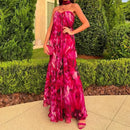 Sexy Summer Party Dress Women Fashion Bow Straps High Waist Pleated Beach Dress Chiffon Casual Floral Print Bohemian Long Dress - M & M Global