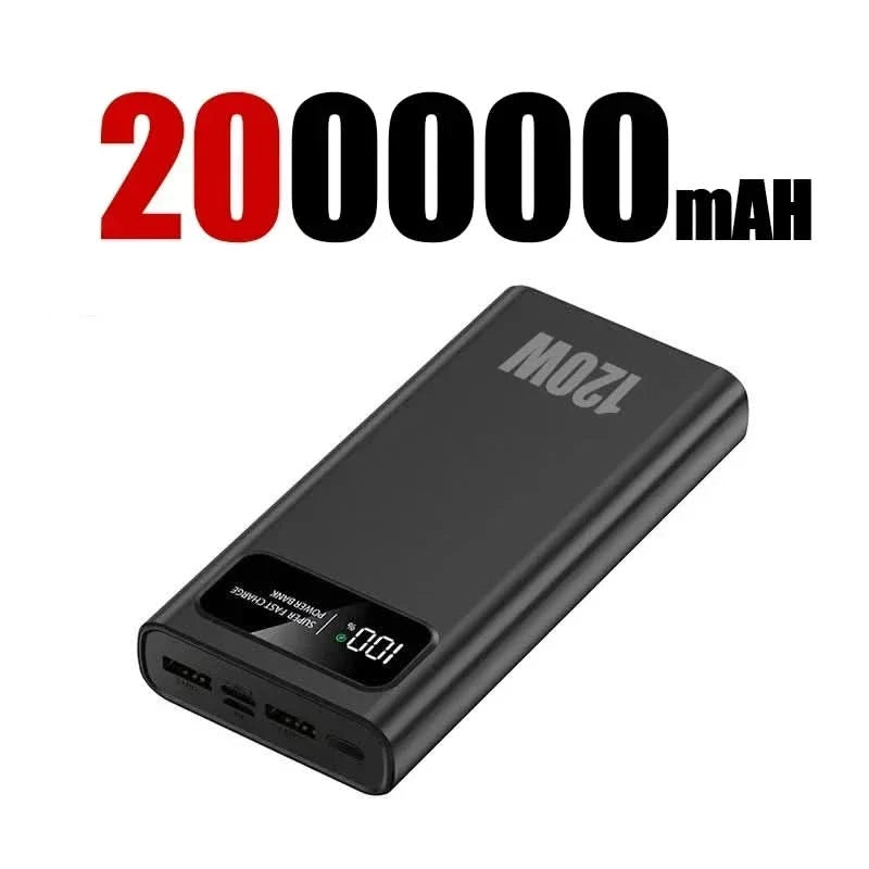 200000mAh Portable Power Bank External Battery High-capacity 120W Super Fast Charging LED Digital Display For Phone Durable Hot - M & M Global