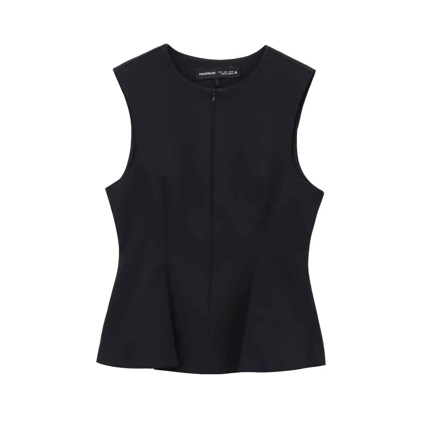 2025 Summer Women Solid Zipper Vintage Causal Sleeveless O Neck Tank TShirt Fashion Slim Pleated Vest High Street Folds Top - M & M Global