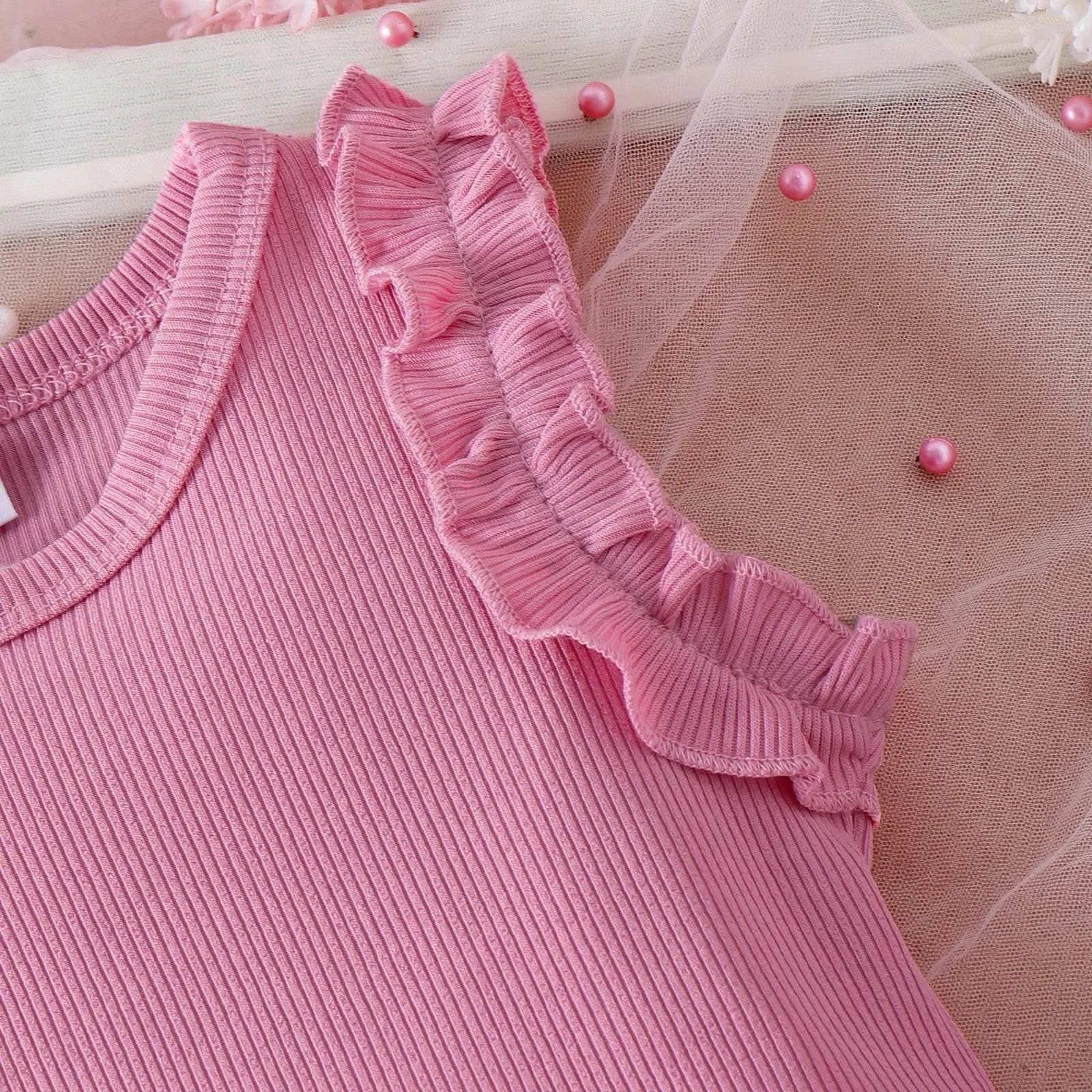 3PCS Summer New Style Comfortable And Fashionable Pink Pit Strip Vest + Shorts Set For Girls Aged 0-3 - M & M Global