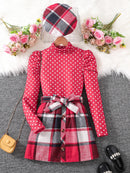 Girls’ 3-Piece Red Top, Plaid Skirt & Hat Set