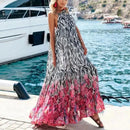 Sexy Summer Party Dress Women Fashion Bow Straps High Waist Pleated Beach Dress Chiffon Casual Floral Print Bohemian Long Dress - M & M Global