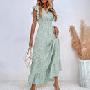 Polka Dot Dress For Women Sexy V-Neck Long Dress Casual And Fashionable Ruffle Edge Short Sleeved High Waisted Dress - M & M Global