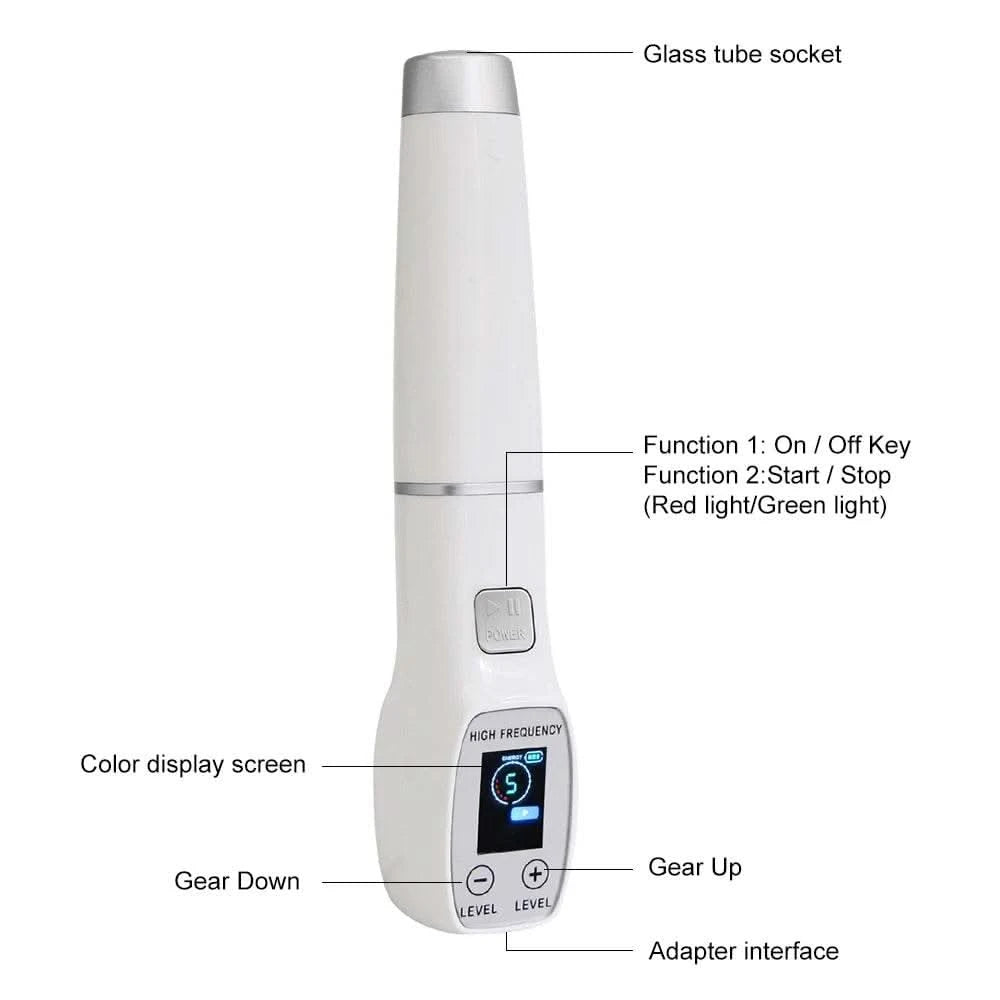 Blue High Frequency Facial Machine Screen Display Neon Electro Therapy Wand Glass Tube Anti Acne Spot Remove Skin Care Device - M & M Global