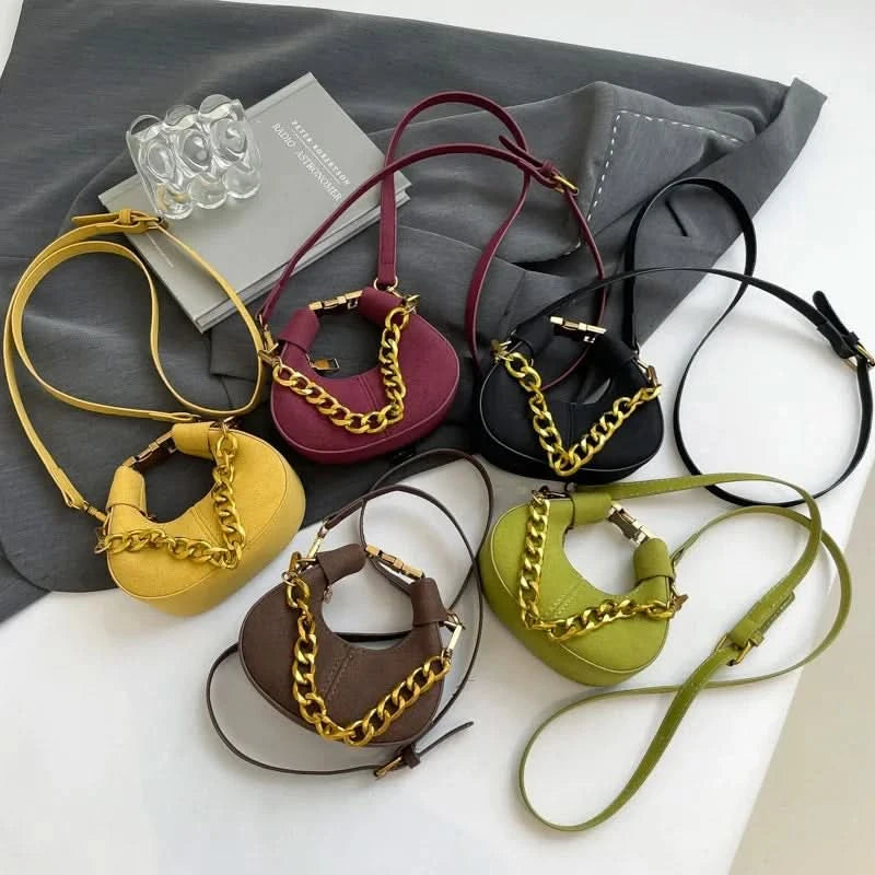 Mini Semicircle Saddle Crossbody Bag For Women Luxury Lemon Color Handbag Half Moon Bag Fashion Chain Lady Cross Body Bag - M & M Global