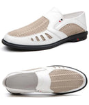 Business Leather Shoes For Men Summer British Style Hight Quality Casual White Leather Shoes Male Slip On Men Loafer Comfortable - M & M Global