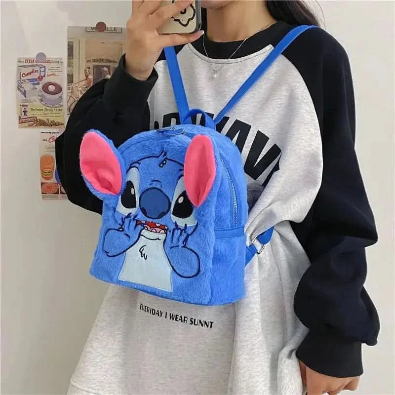 New Disney Plush Backpack Ins Japanese Blue Stitch Funny Cartoon Large-Capacity Student Backpack Kindergarten Bag Child Gift - M & M Global