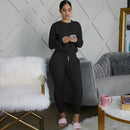 New round Neck Long Sleeve Slim Fit Warm Top Elastic Waistband Lace-up Trousers Simple Solid Color Sports Two-Piece Set