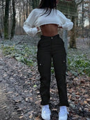 2025 Women's Cargo Pants High Waisted Casual Work Pants Baggy Stretchy Straight Leg Tactical Pants Streetwear Y2K Fashion