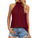 Women's Elegant Blouses Shirts Sleeveless Silk Strap Summer Blouses For Women Fashion 2023 Hanging Neck Lace Up Tops Blouse - M & M Global