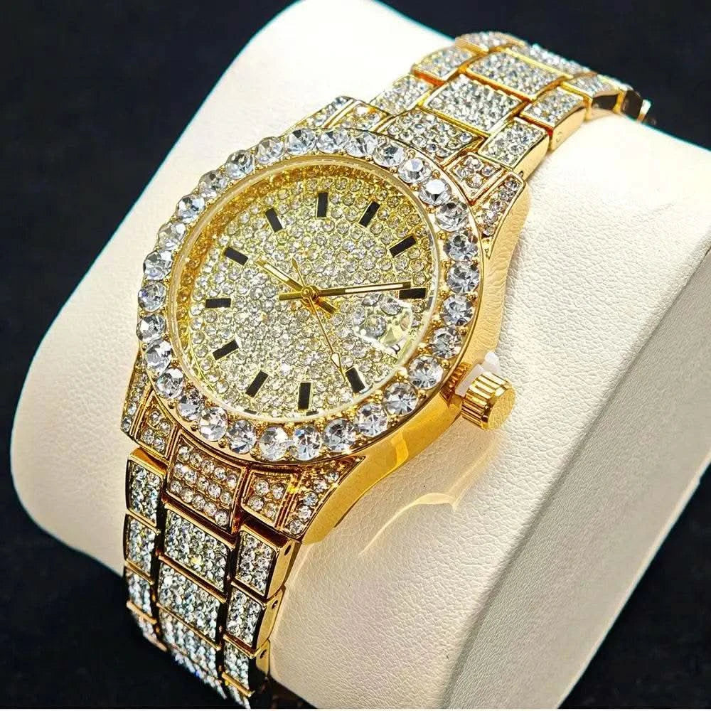 2025 Hot Fashion Gold Watches Women Luxury Stainless Steel Elegant Iced Diamond Jewelry Quartz Wristwatch Ladies Dropshipping - M & M Global