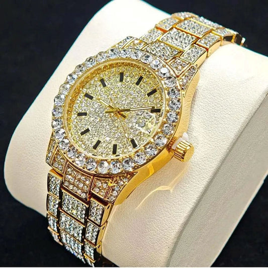 2025 Hot Fashion Gold Watches Women Luxury Stainless Steel Elegant Iced Diamond Jewelry Quartz Wristwatch Ladies Dropshipping - M & M Global