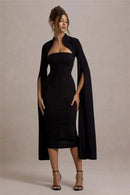 Mozision Cape Long Sleeve Sexy Midi Dress For Women Autumn Winter New Square Collar Back Slit Bodycon Club Party Long Dress - M & M Global