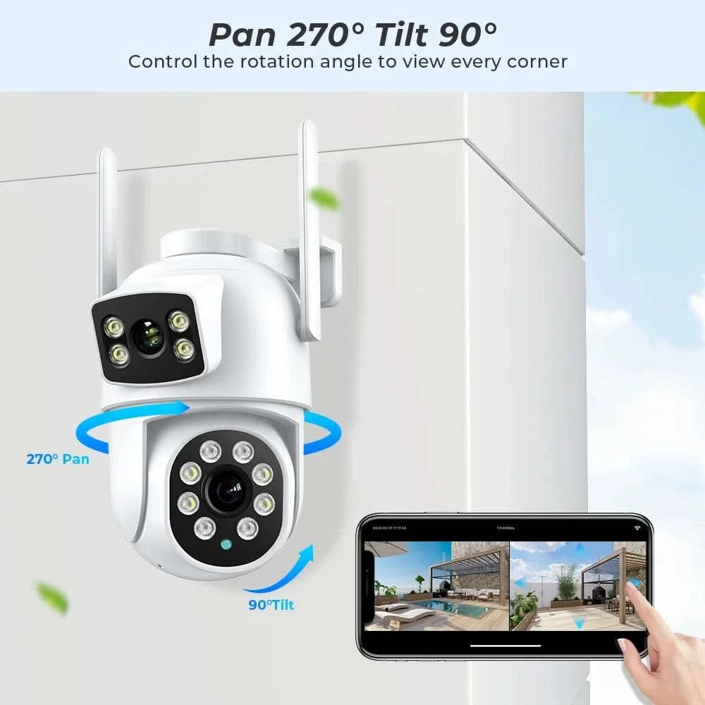 8MP 4K Outdoor Wifi Security Camera Dual Lens Dual Screens Video Surveillance Camera Home Smart Human Detection ICSEE APP - M & M Global