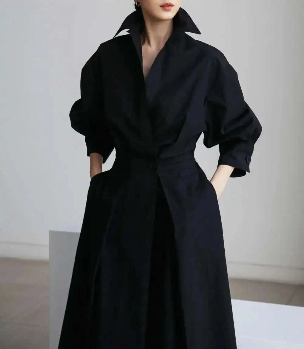 LANMREM Women's Clothing Long Dress Turn Down Collar With Button Pockets Loose Casual Dresses Female Streetwear Fashion 2C2019 - M & M Global