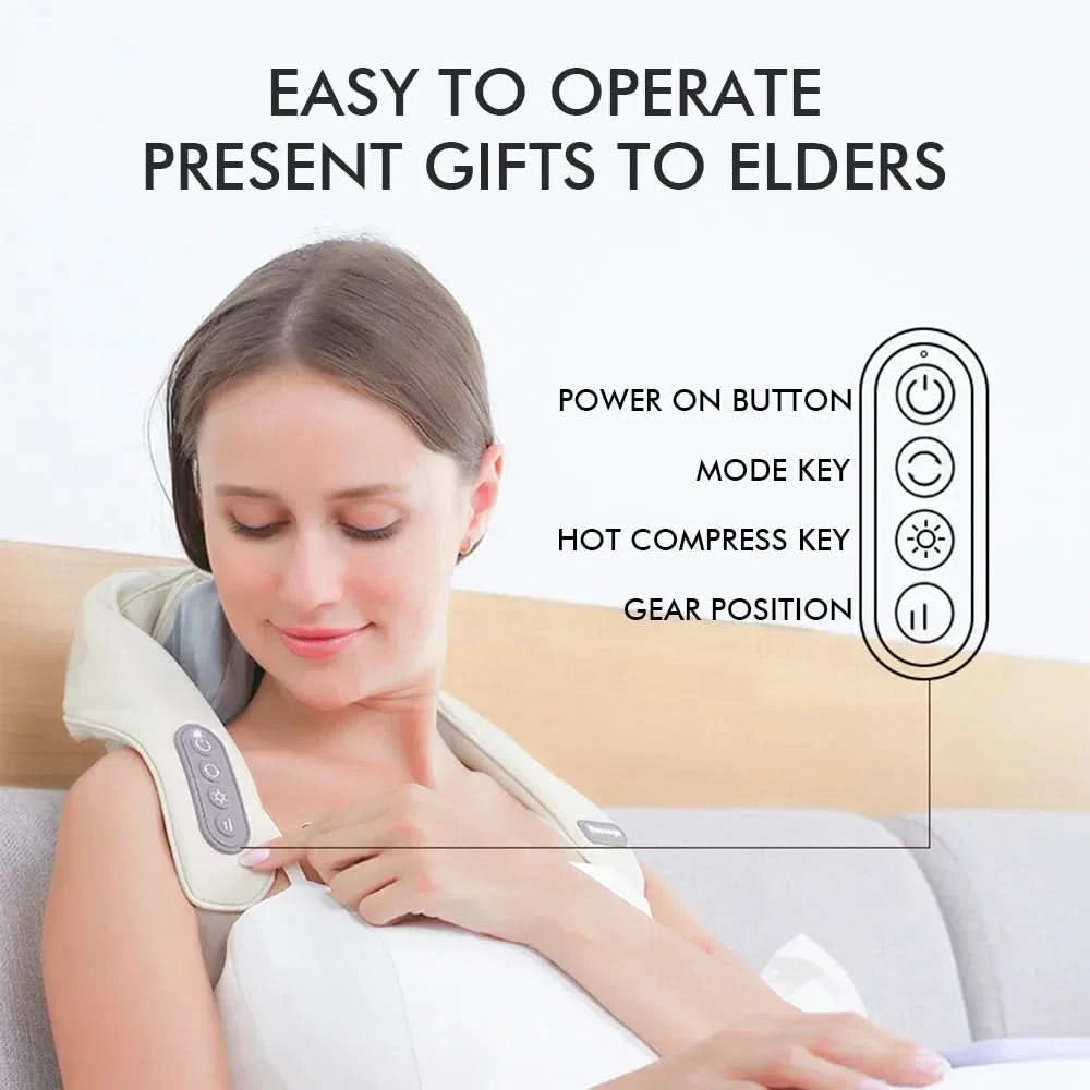 Wireless Neck Shoulder Massager 6D Heated Kneading Shiatsu Massage Shawl Cervical Back Massager for Electric Neck And Back - M & M Global