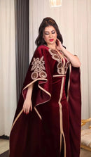 Ramadan Luxury Muslim Fashion Bat Sleeve Moroccan Turkiye Dubai Dress Middle East Arab Dress Sequins Golden Velvet Long Dress - M & M Global