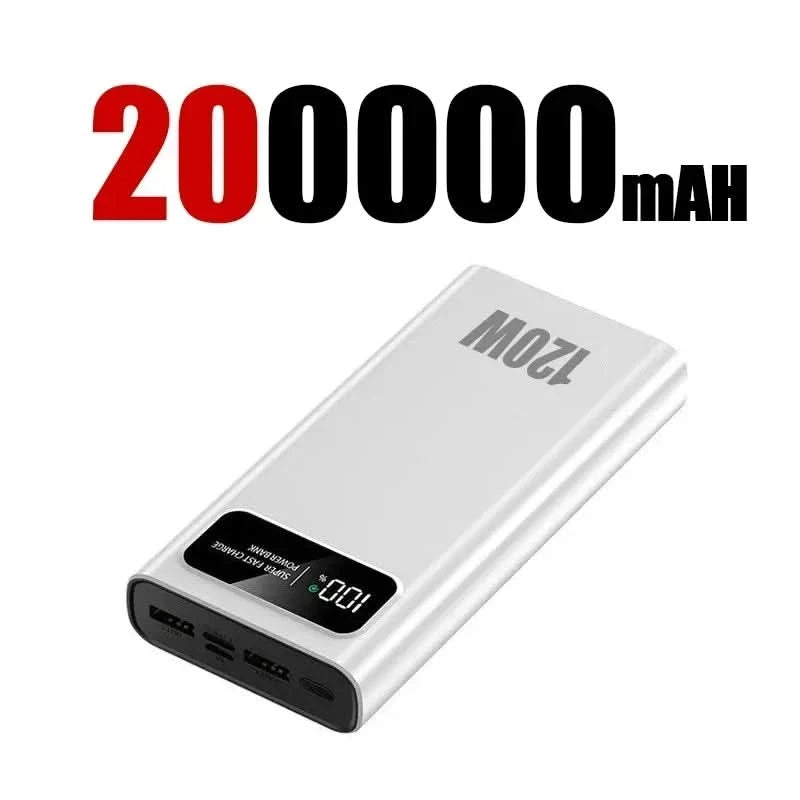 200000mAh Portable Power Bank External Battery High-capacity 120W Super Fast Charging LED Digital Display For Phone Durable Hot - M & M Global