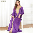 Ramadan Luxury Muslim Fashion Bat Sleeve Moroccan Turkiye Dubai Dress Middle East Arab Dress Sequins Golden Velvet Long Dress - M & M Global