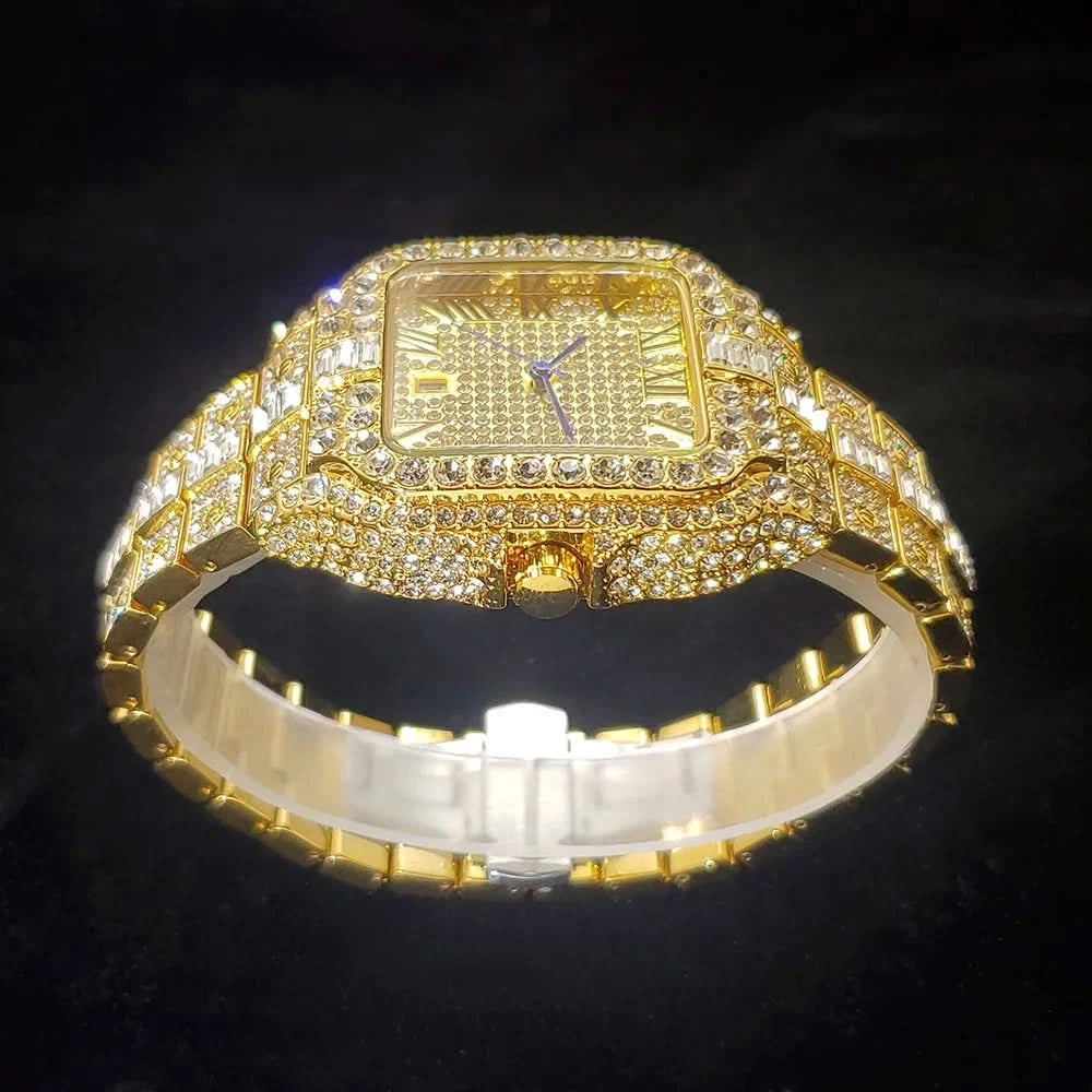 Luxury Original Brand Men Watch Fashion Bling Diamond Inlay Square Wristwatch Hip Hop Iced Out Man Jewelry Clock - M & M Global