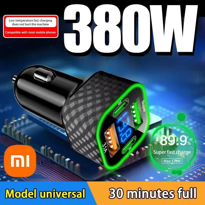 Xiaomi USB C Car Phone Charger Dual PD 4 in 1 with Voltage Display Super Fast Charge Adapter for iPhone Xiaomi Oppo Vivo Samsung - M & M Global