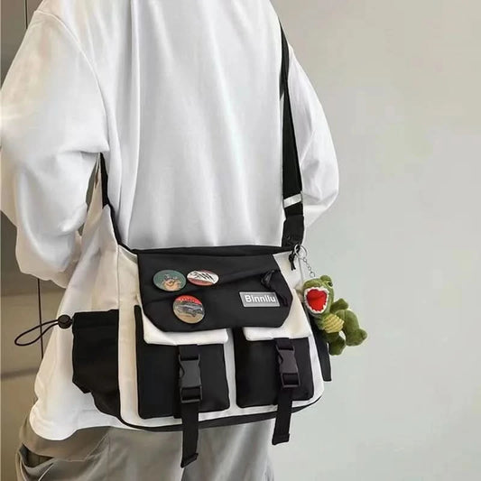 Preppy Casual Nylon Crossbody Bag For Men Women Teen Messenger Bag, Student Commuter Single Shoulder Bag For Travel Daily Use - M & M Global