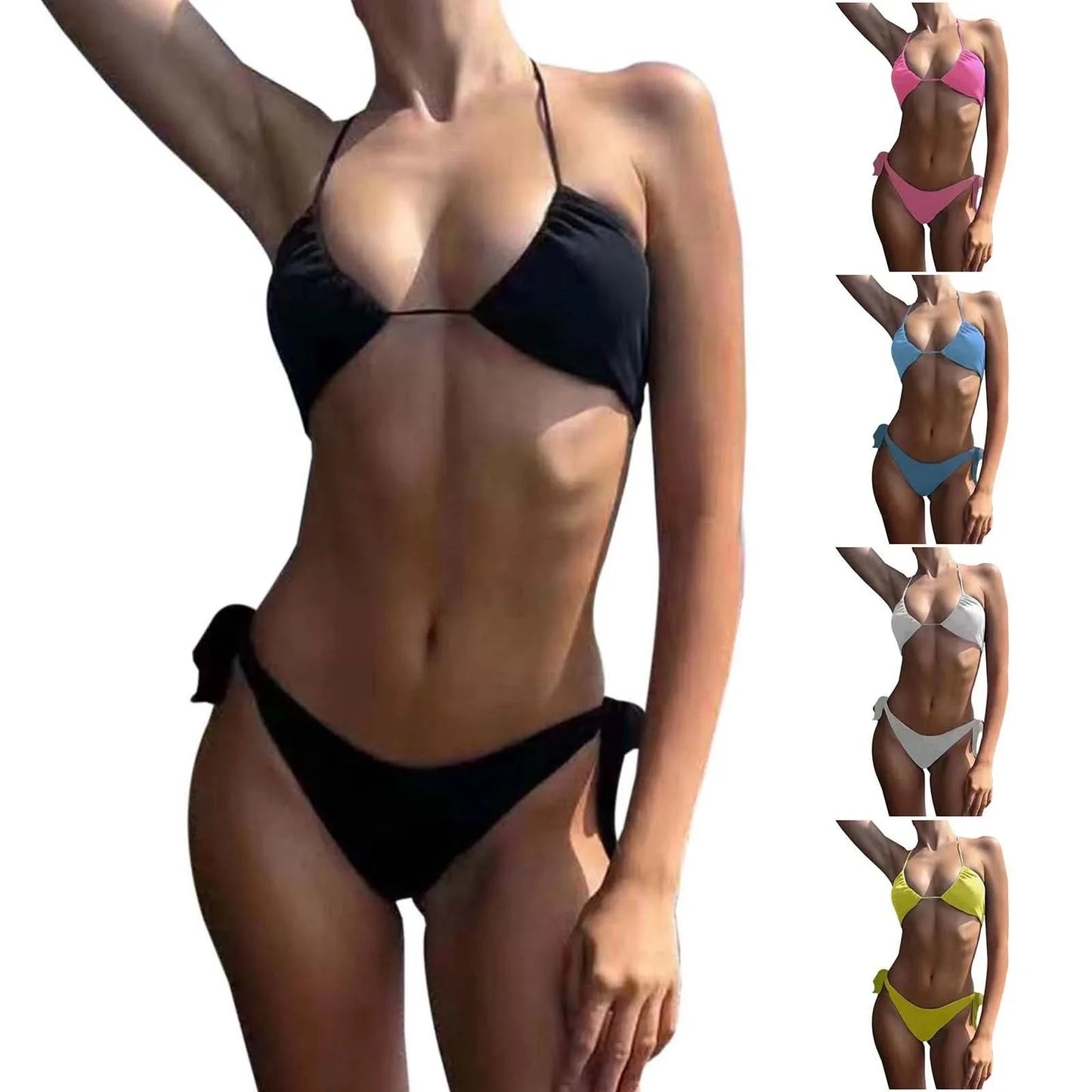 SunnyDay Candy Color Bikini Swimsuit Sheer Yet No Tan Lines Breathable Tie Up Design Vacation Outfits Split Swimwear - M & M Global